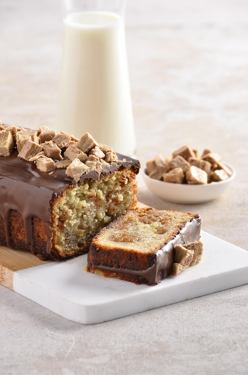 cake, banana, banana bread, chocolate, milk, glass, tray, homemade, dessert, banana bread, banana bread, banana bread, banana bread, banana bread